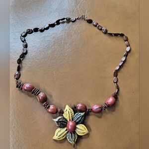 Vintage Wood Flower Necklace